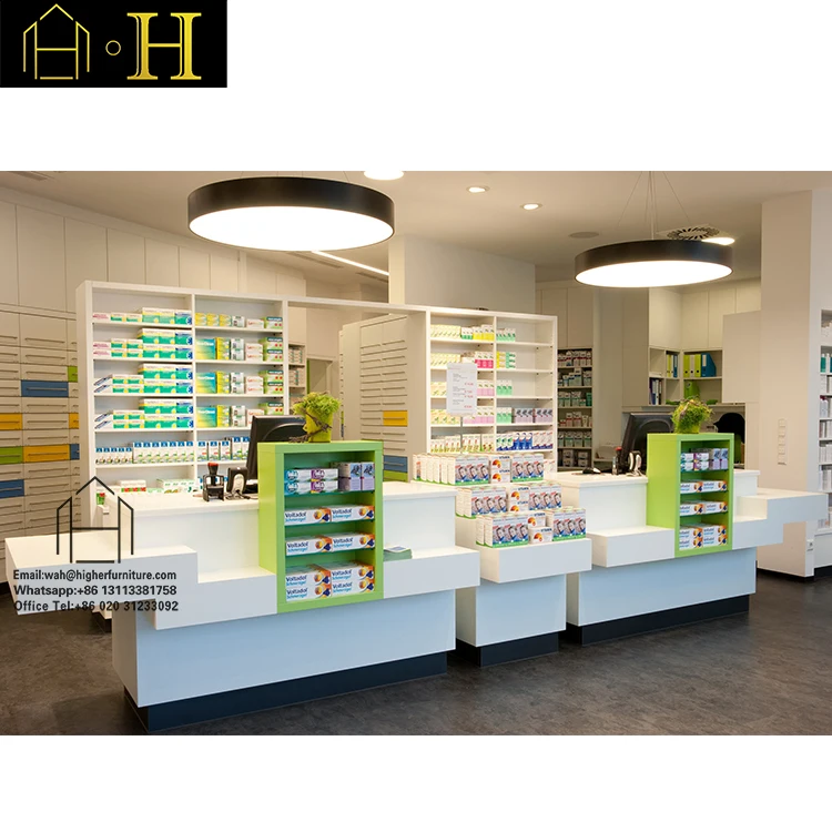 Factory Customized Medicine Furniture Pharmacy Cabinet Laminate Pharmacy Shelves For Pharmacy Shop Interior Design
