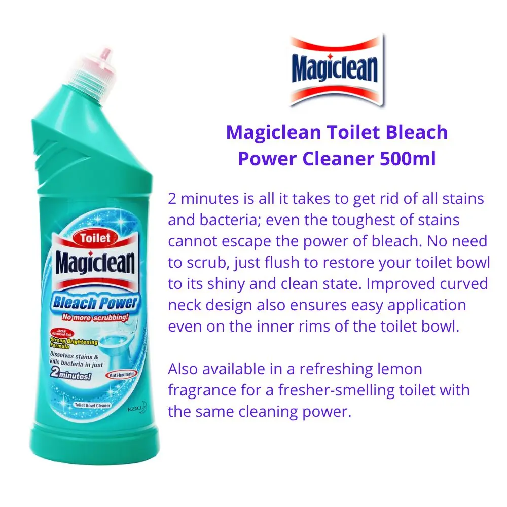 No Scrubbing Needed Magiclean Bleach Power 3x500ml Liquid Toilet Cleaners with Strong Brightening Formula Made in Thailand