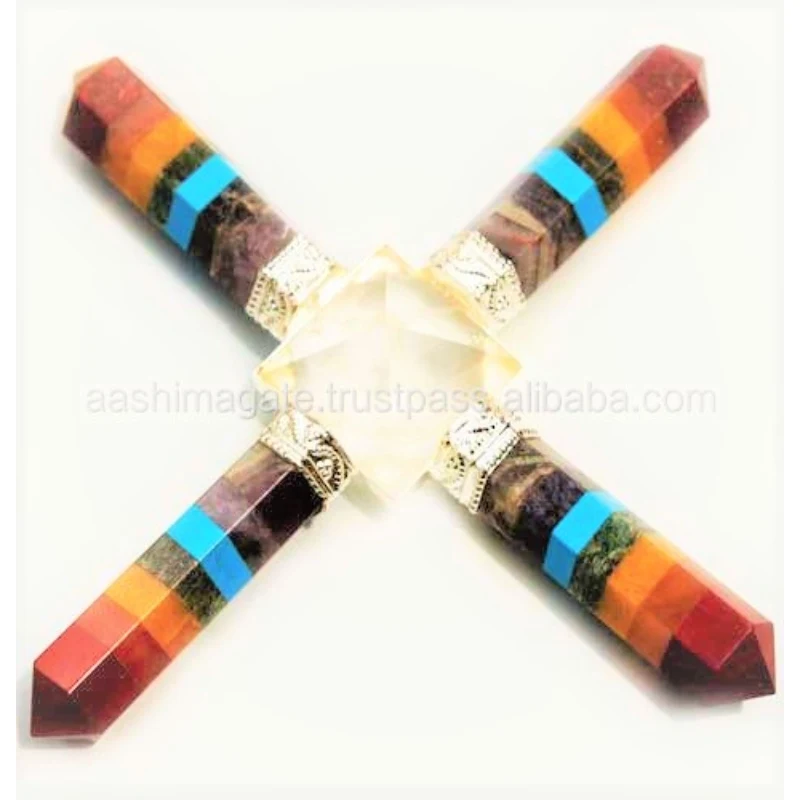 7 chakra Bonded Pencil Energy Generator With Crystal Quartz Pyramid Wholesale Crystal Crafts Natural Stones Energy Generators