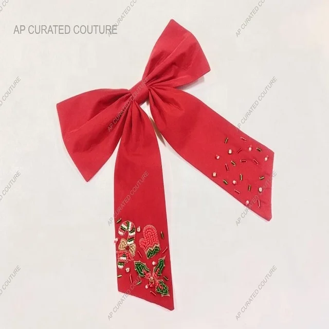 Soothing Look Fashionable Hair Accessories Alligator Tail Bows for Kids and Girls With Beaded Work On Hair Bows To Look Classy