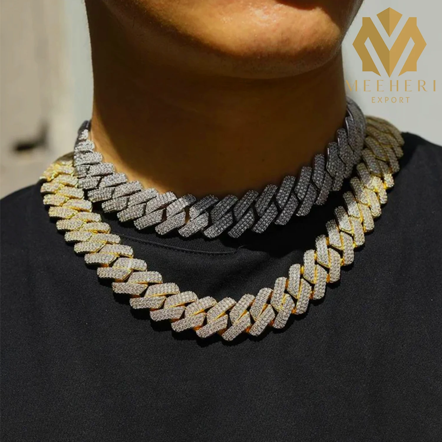 Iced Silver & Gold Plated Cuban Link Chain VVS Prong Set Diamonds 10-20mm Miami Cuban Link Chain Hip Hop Jewelry Fine Necklaces