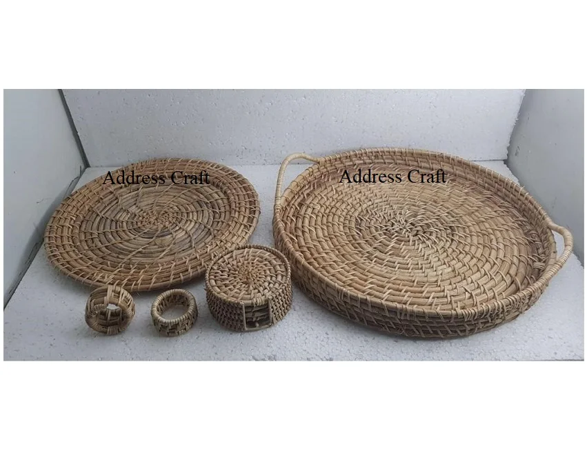 Elegant Style Best Price Hand Woven Rattan Tray Indian Handmade Wicker Serving Tray Round Shape Rattan Bamboo Tray At Best Price