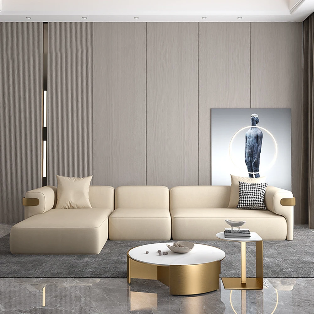 High Quality Modern Design Living Room Furniture Set L-Shaped Corner Sofa with Bed Leather and Wood Materials for Hotels