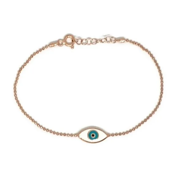 925 STERLING SILVER CHAIN BRACELET TURKISH EVIL EYE ENAMEL  CHAIN BRACELET SILVER GOLD ROSE GOLD PLATED