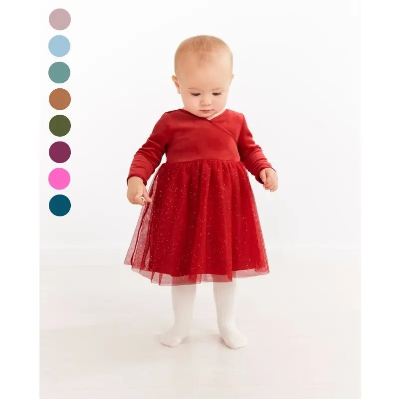 GOTS Certified Cute Baby Clothes Organic Cotton  Dress For Infant Baby Girl Mesh Baby Girl Dresses