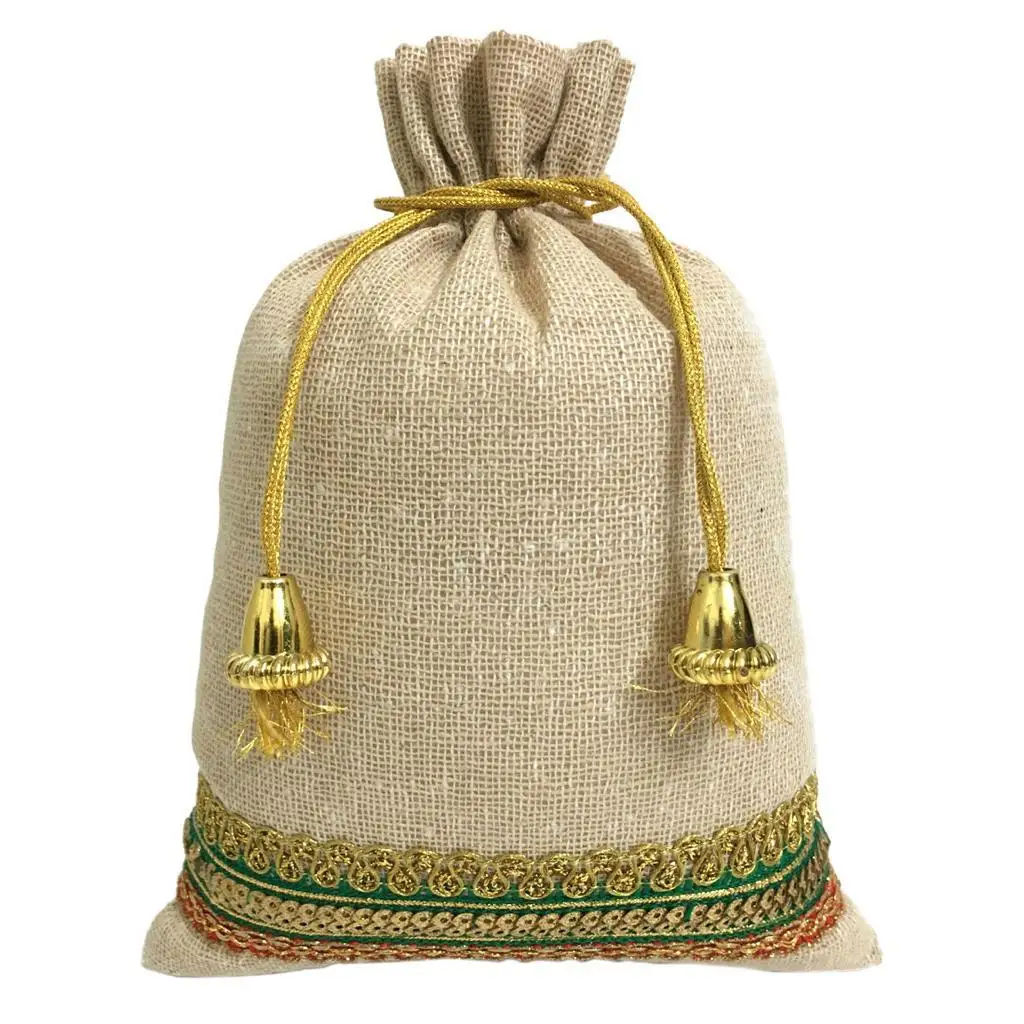 Eco-Friendly Recyclable Cotton Potli Bag with Rope Handle Custom Logo and Print for Vegetables Shopping and Gifts