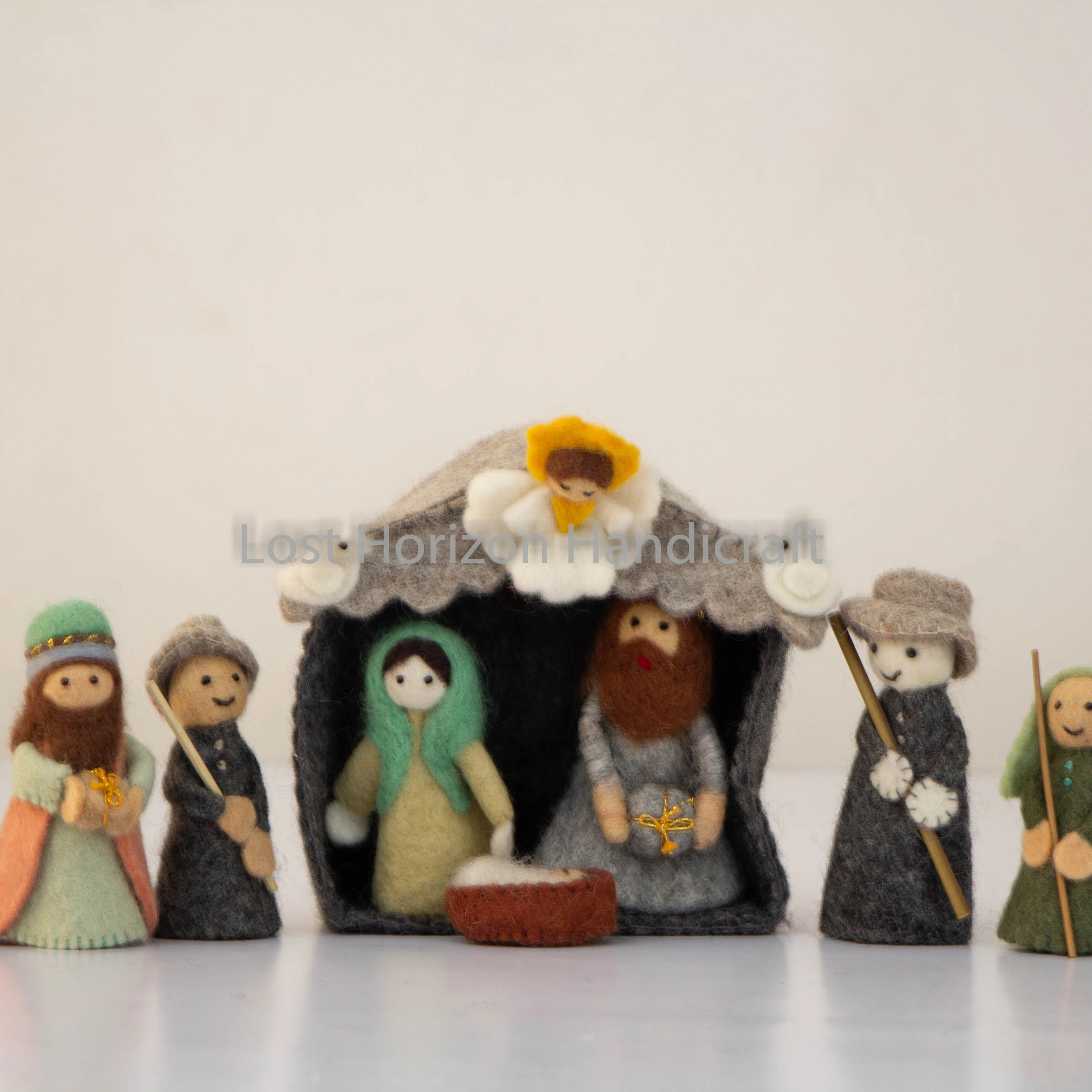 Handmade Felt Wool Christmas Nativity Set from Children Handmade in Nepal made from organic natural sheep wool
