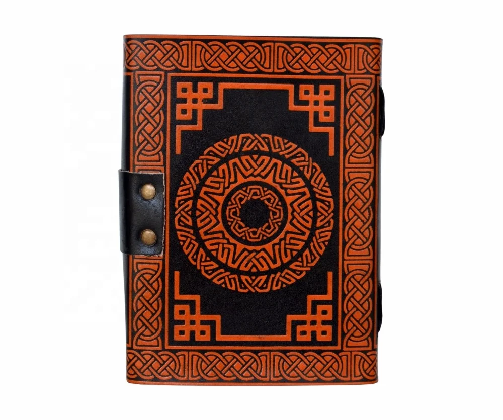 Celtic Design Genuine Leather Handmade Journal Notebook Blank Page Red And Black Color Book Of Shadow Diary Antique Brass Lock