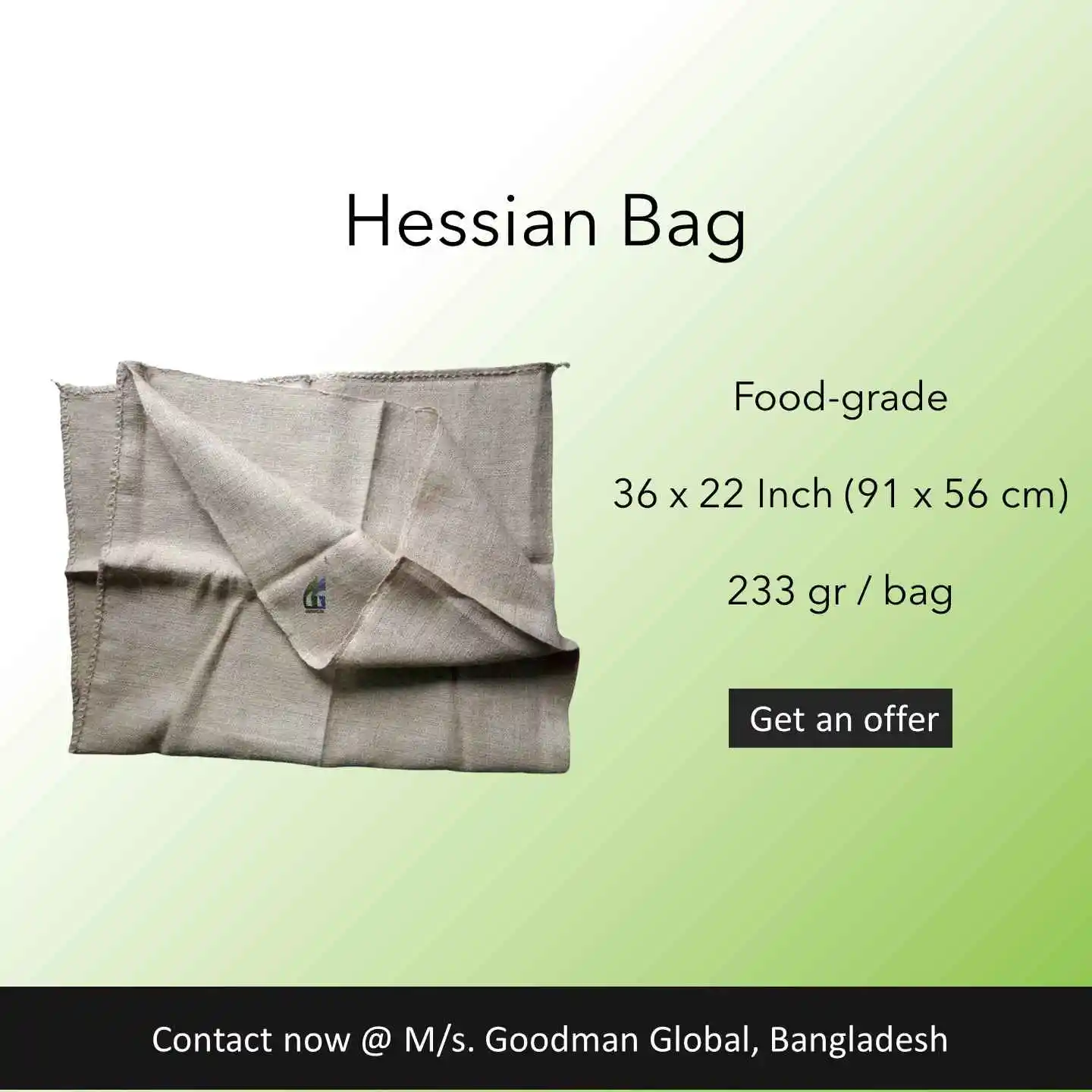 36x22 inch 233g food grade new hessian sacks jute bag burlap sack eco-friendly gunny bags Manufacturer Goodman Global Bangladesh