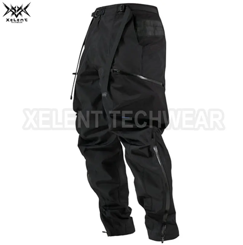 Techwear Cargo Pants with Patterned Multi-Flap Pockets Drawstring Joggers for Hip Hop Style Perfect for Autumn Outdoor Wear