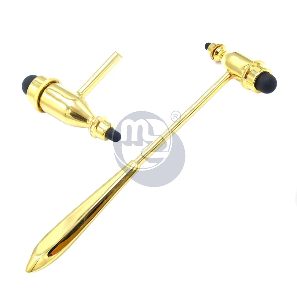 Gold Tromner Neurological Reflex Hammer with Pointed Tip Handle with Built-In Brush