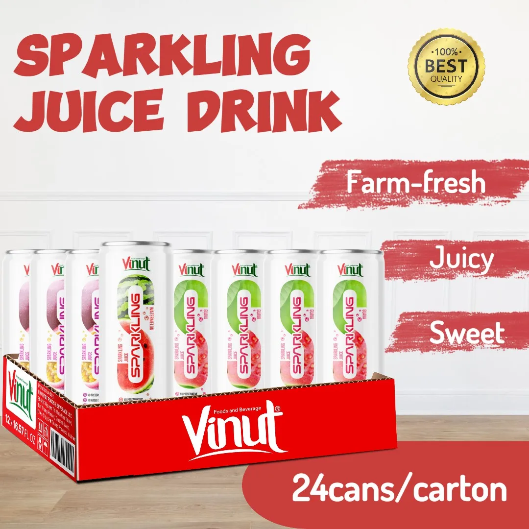 Wholesale Supplier Sparkling Juice Drink w Watermelon, Mango, Passion| 250ml (Pack of 24) VINUT, Free Sample, OEM ODM