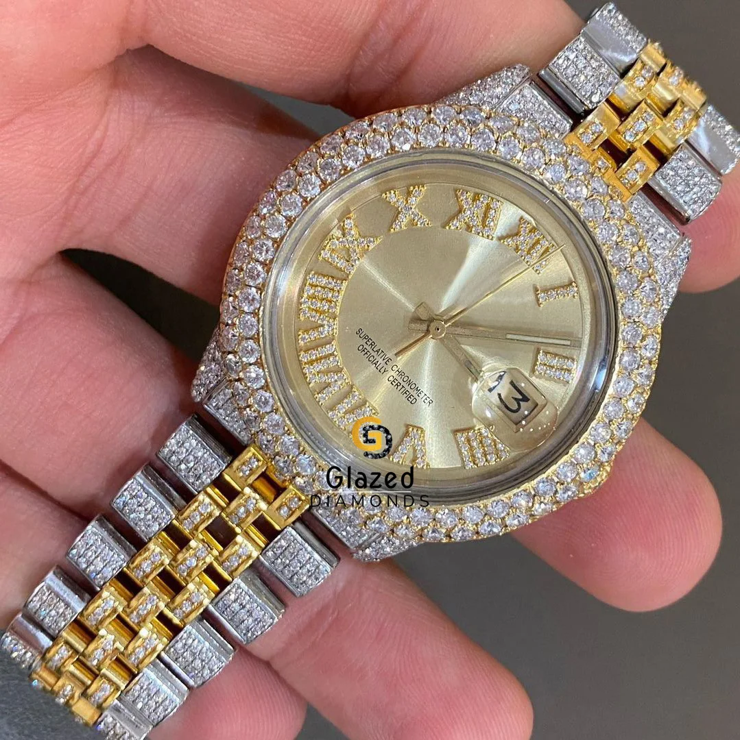 Discover The Essence Of Luxury With Our Hip Hop Moissanite Wristwatch For Men In Round Cut Diamonds And Stainless Steel