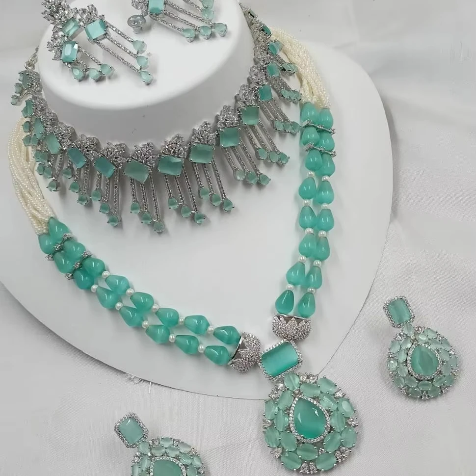 AMERICAN DIAMOND BRIDAL NECKLACE SET and HIGH QUALITY & CLASSIC EARRINGS JEWELLERY for WEDDING STYLE WOMEN