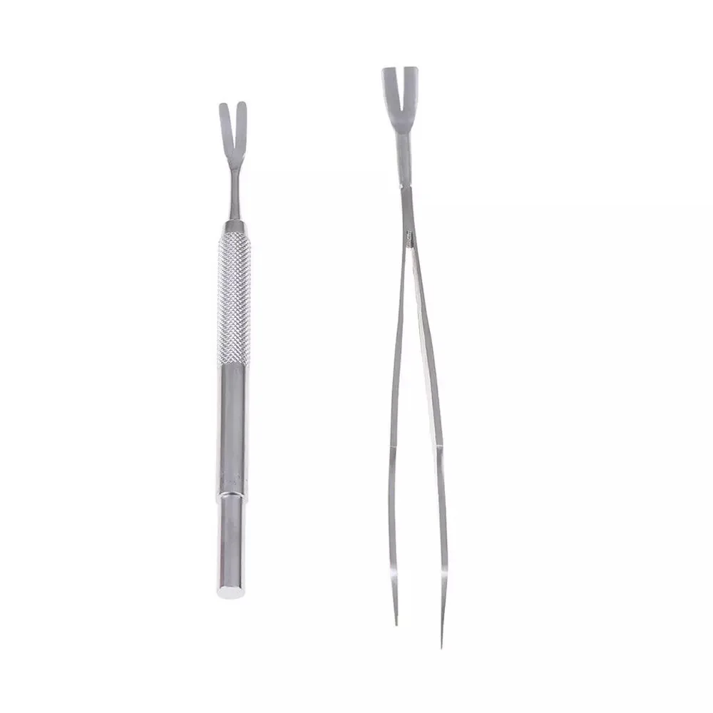 Latest Design in Stock High Quality Free Laser Engraved Logo Dog Tick Removal Tool Steel Double Head Fork Tweezers