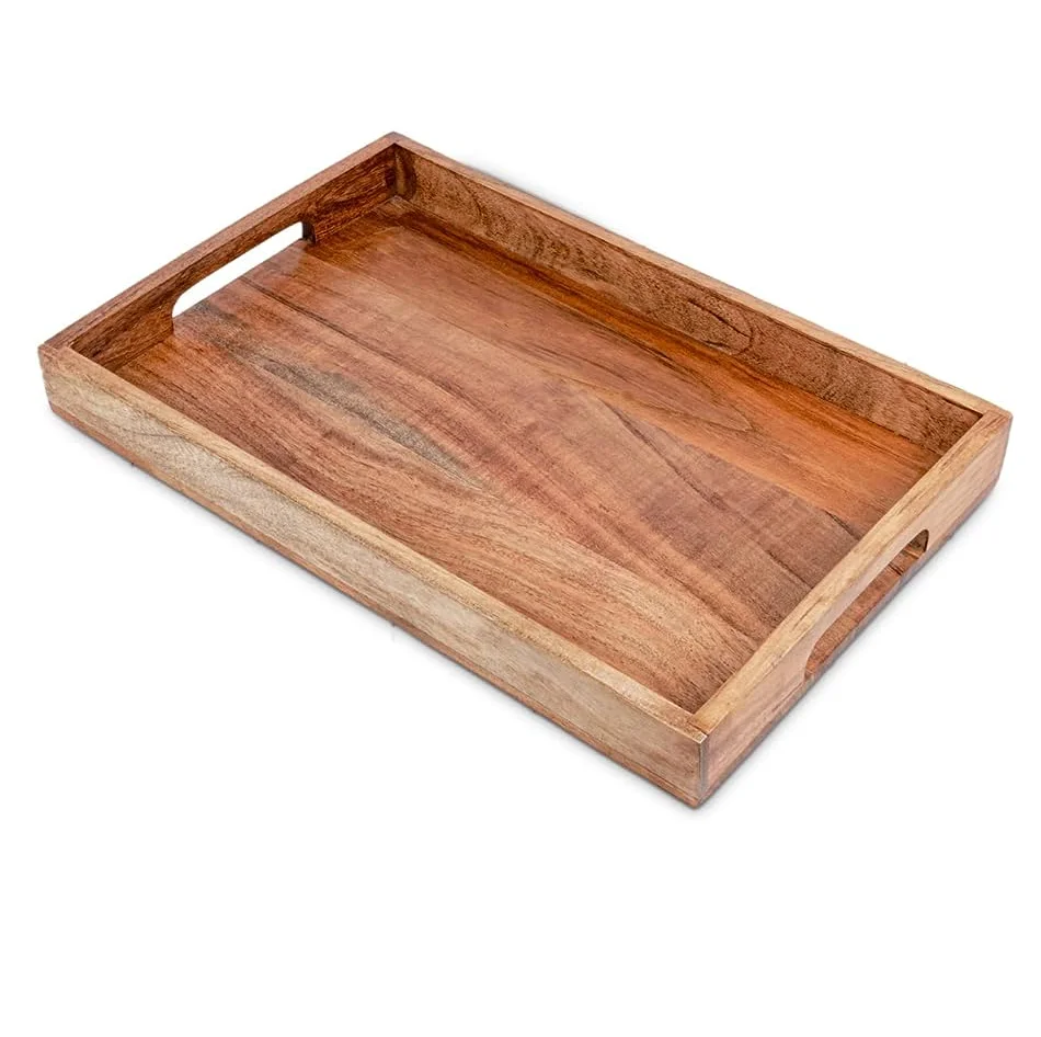 Hot Selling natural wooden serving tray wholesale Eco-friendly top quality Handcrafted natural wooden serving tray