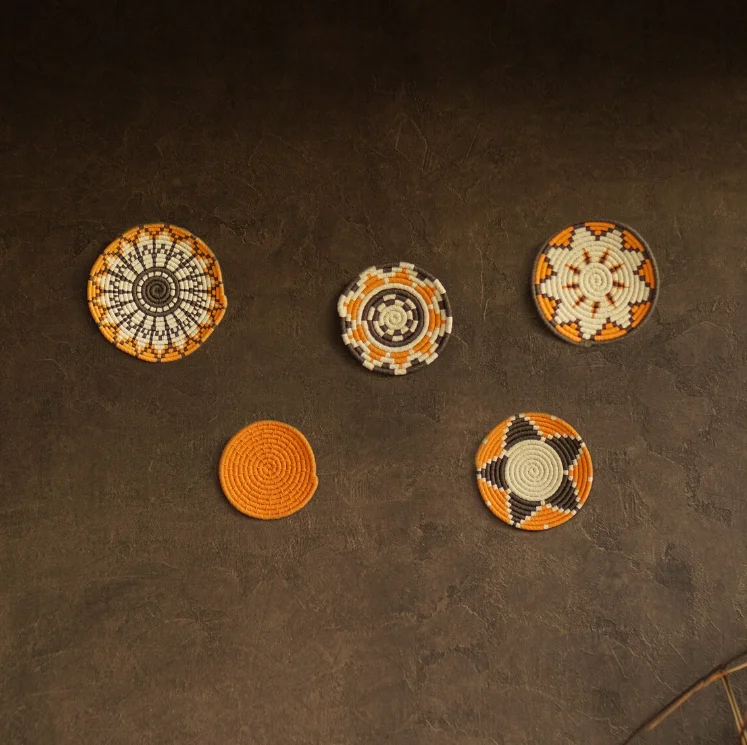 Orange Sun Flower Set of 5 Handwoven Wall Baskets 100% Natural Eco-friendly Multi-function | Decorative Baskets for Livingroom