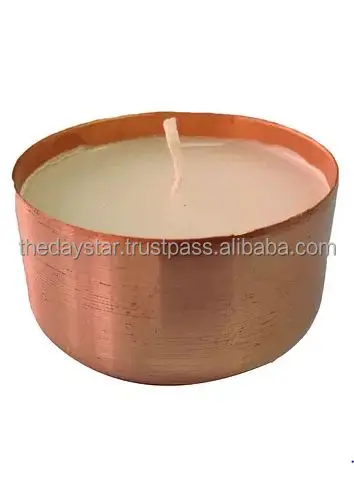 Customizable Unique Design Metal Capper Hammered Textured Decorative Wax Votive With Flower Design On Lid, Metal Jar For Wax