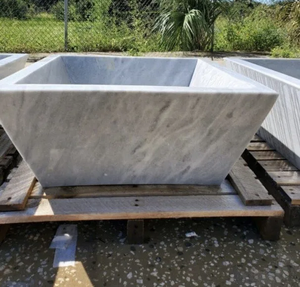 Square Bowl 32 inch grey white dolomite marble stone made in Viet Nam