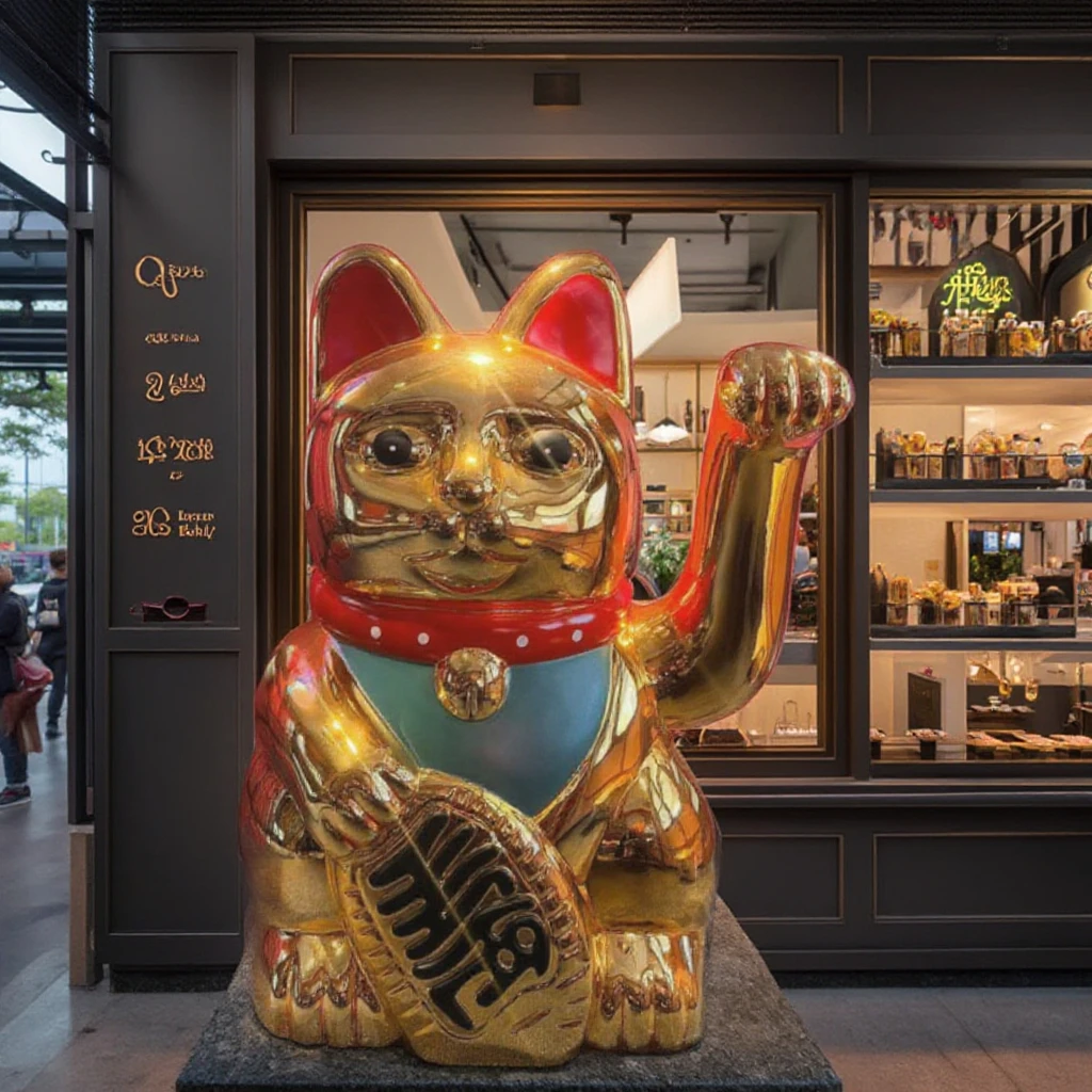 Скульптура кота удачливого удачи высотой 2 м-Стеклопластиковая статуя животного из смолы для украшения входа в отель/торговый