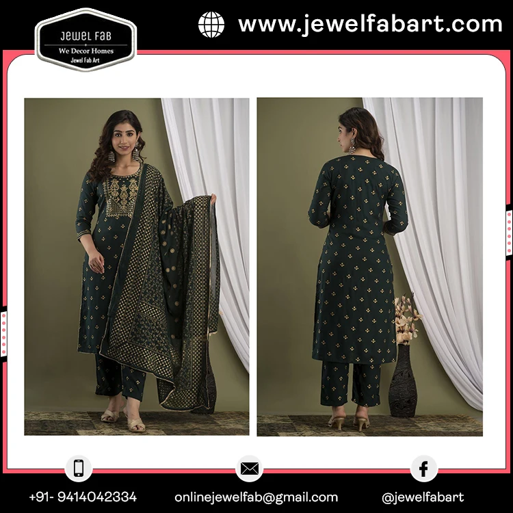 Одежда на весь сезон новые стильные брюки Kurti и Dupatta с Zari Work золотым принтом онлайн-покупка премиального продукта ручной работы для девочек