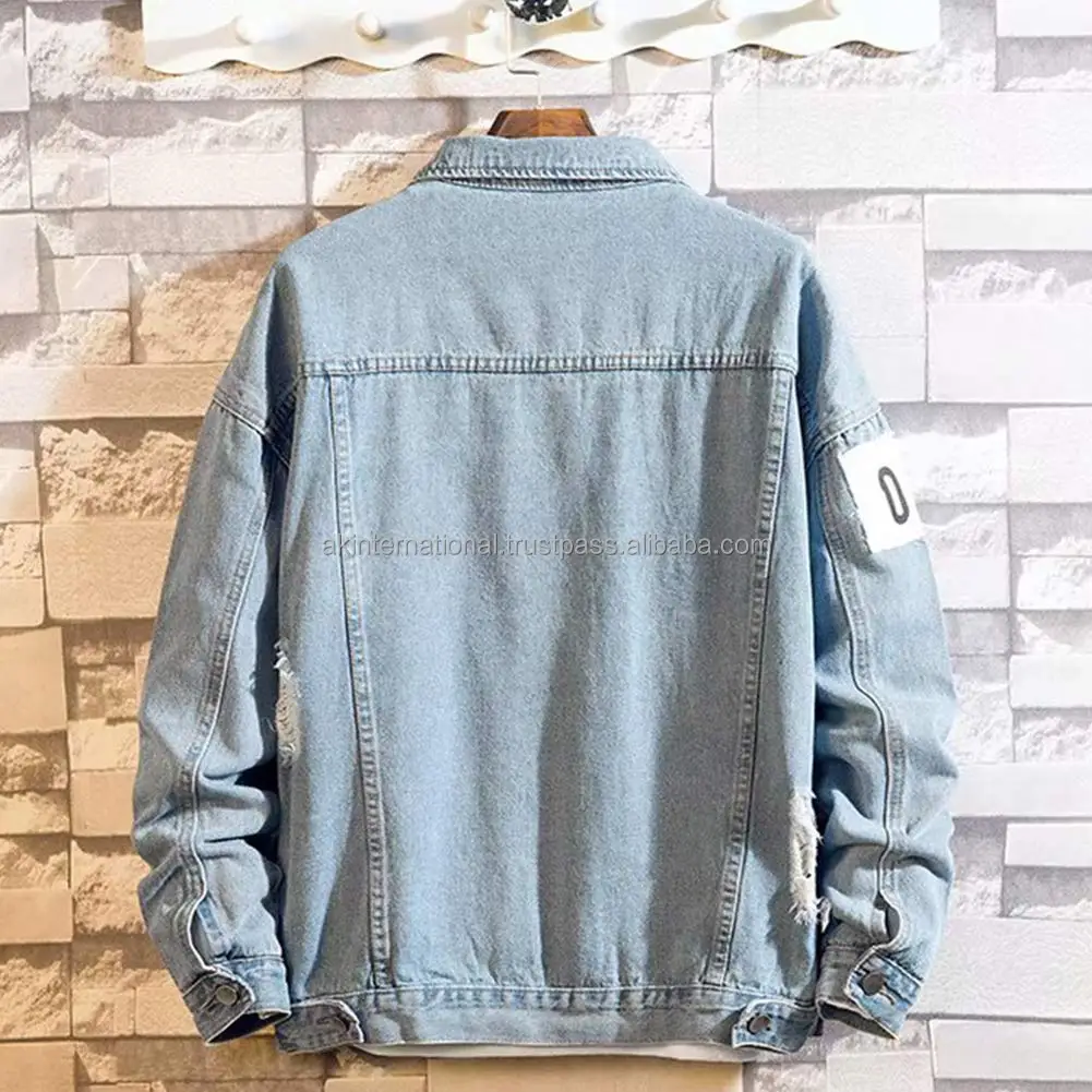 Wholesale Men Fashion Denim Jackets Shred Baggy Korean Style Hip Hop Casual Outfit Coat Customize Denim Jacket