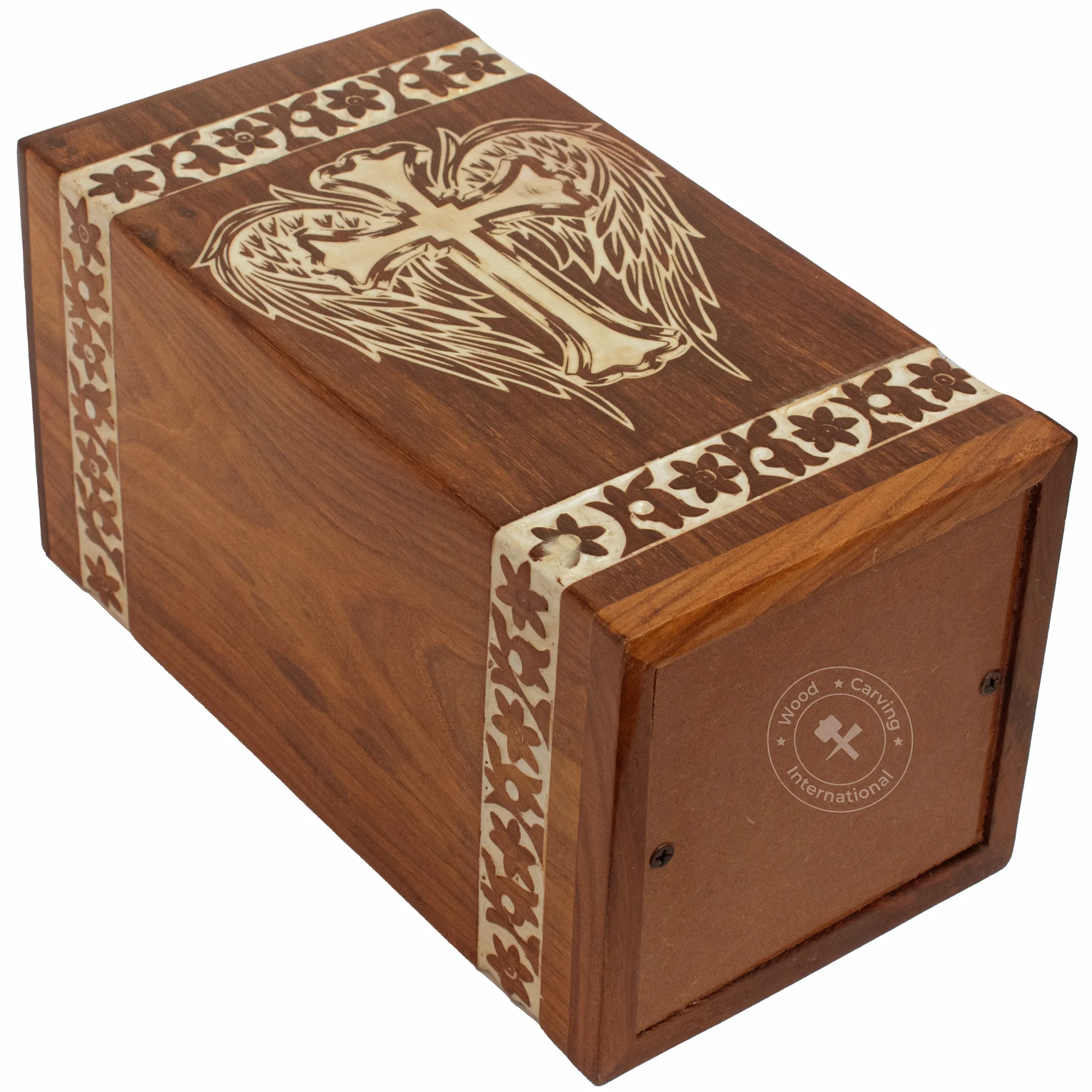 Top Quality Funeral Accessories Human Ashes Adults Male & Female Wooden Angel Wings Engraved Cremation Urn