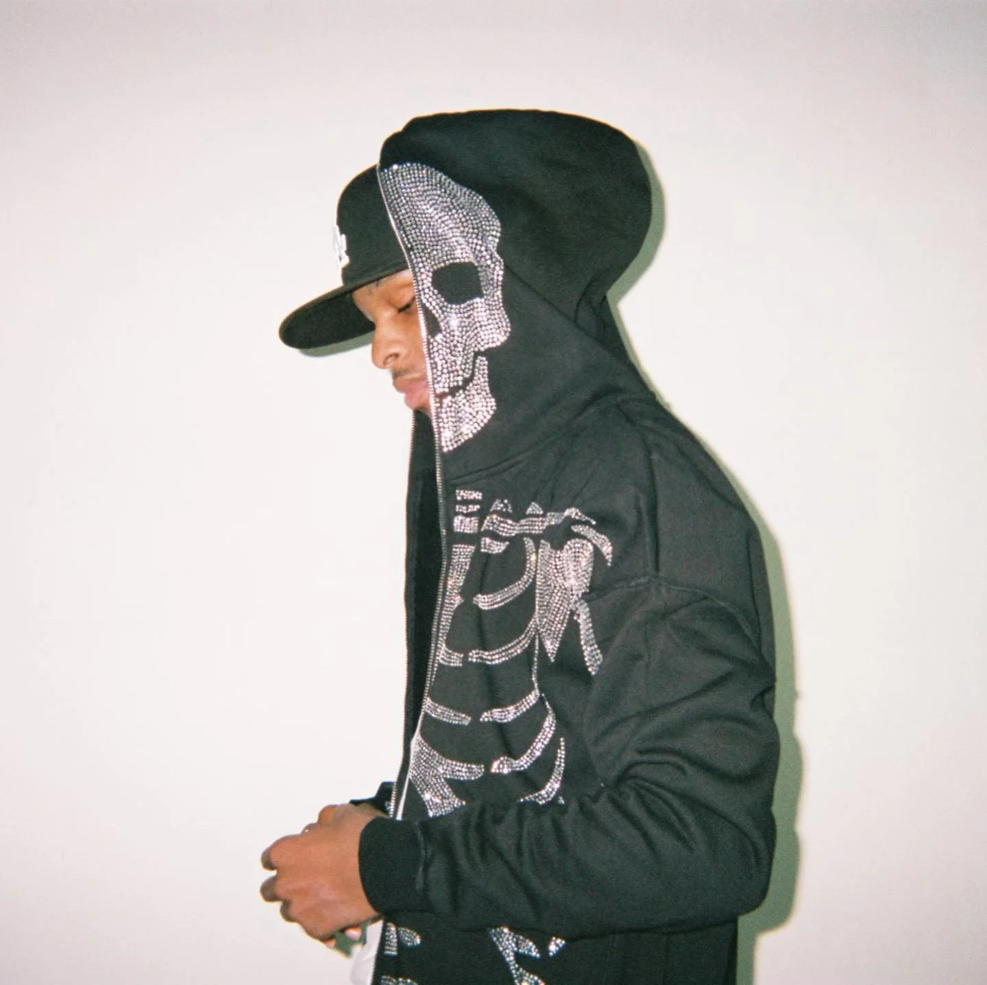 custom Logo 100% cotton French terry printed rhinestone black hoodies men blank oversized full face zipper zip up hoodie Custom