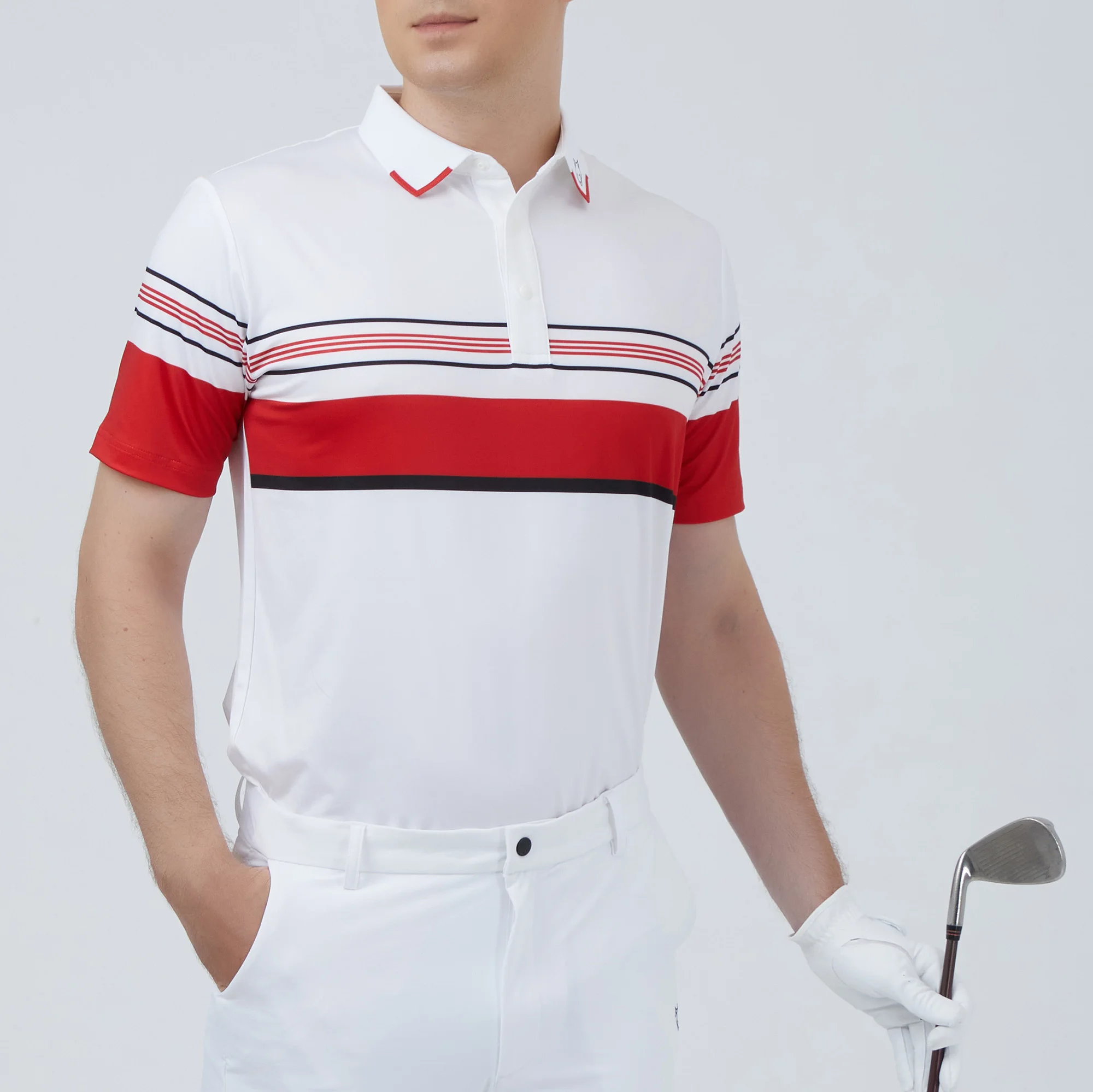 Custom Golf Polos made of polyester spandex with high durability wrinkle resistance and available in ODM OEM customization