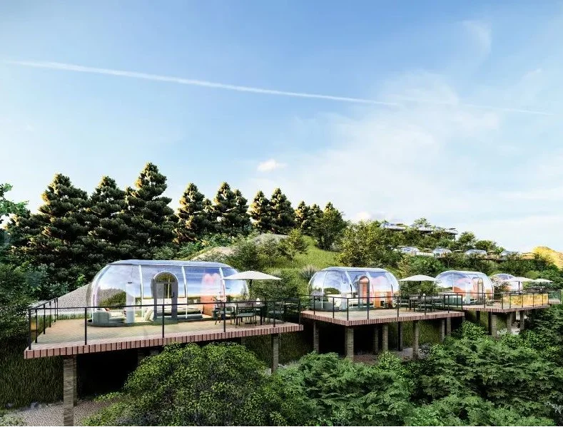Lucidomes Customize  3x6M Glamping Star Capsule Dome Clear PC Geodesic Tent Outdoor Luxury Hotel Resort Dome with Bathroom