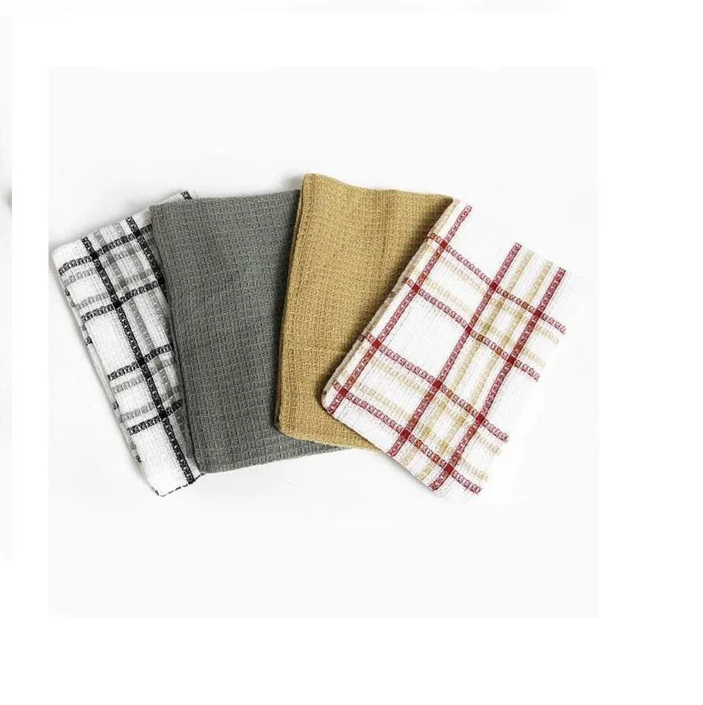 100% Cotton Waffle Weave Check Plaid Kitchen Towels Super Soft &Absorbent Dish Towels Drying Cloth Sustainable Reusable