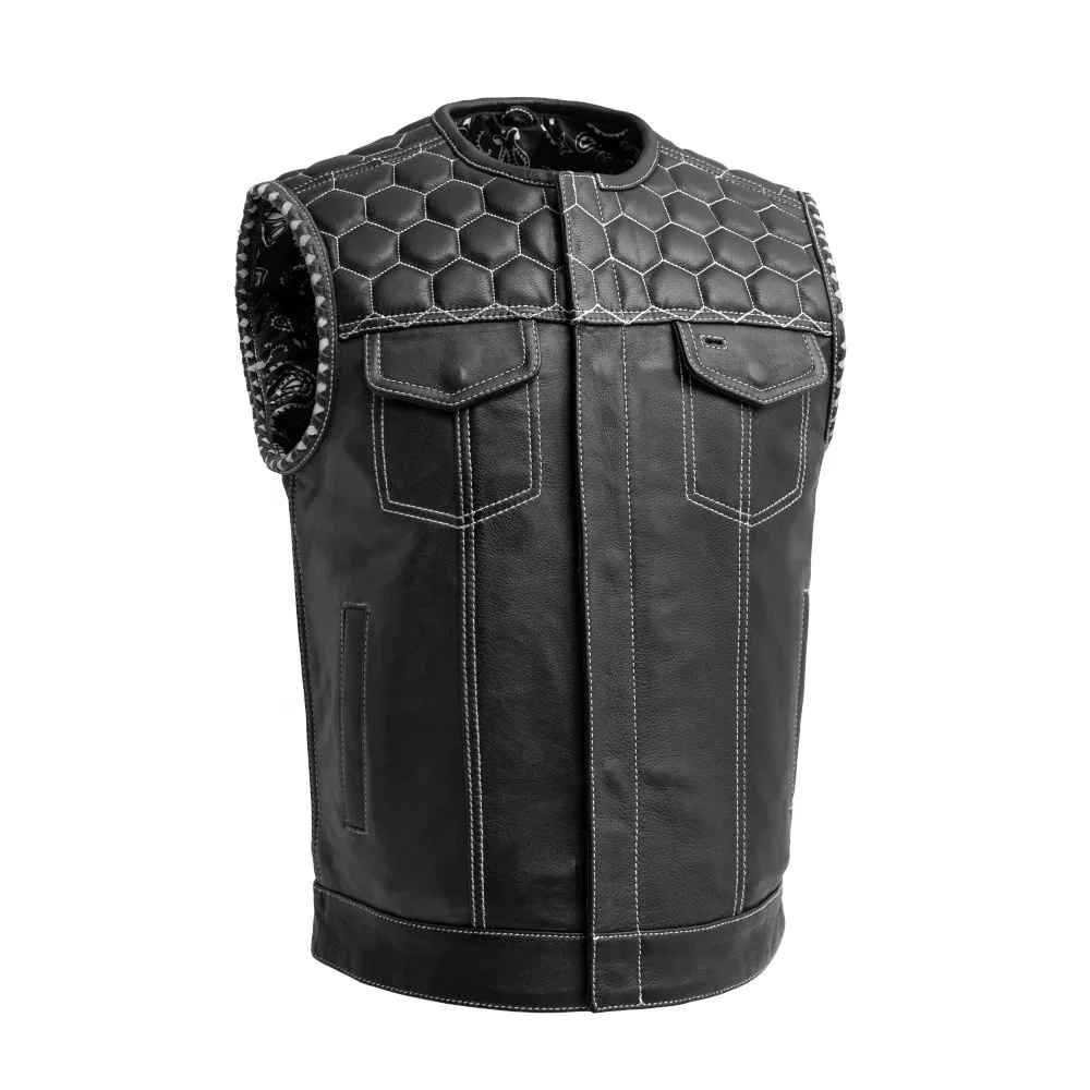 Diamond Naked Cowhide Leather Club Style Men  Leather Biker Vest Motorcycle Motor Bike Vest Cowboy Vest