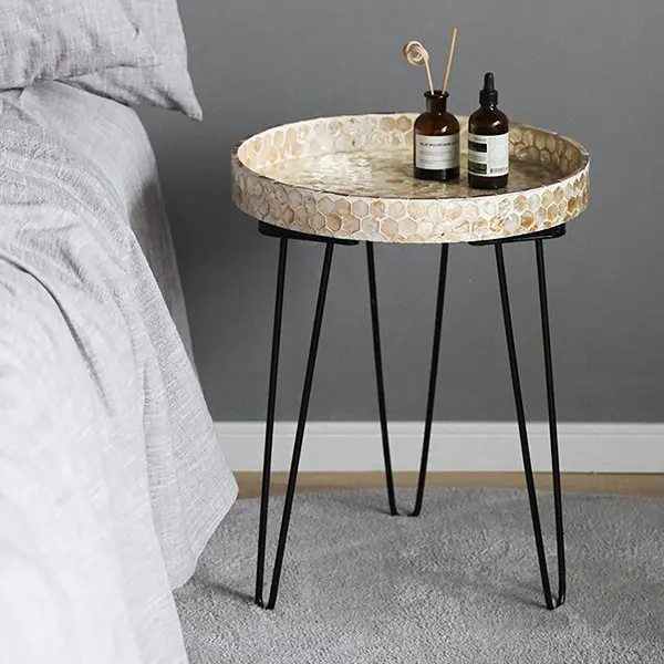 High Quality Luxury White Ariel Capiz Side Table Modern Design with Mother Pearl Inlay Living Room Coffee Table Set Made Vietnam