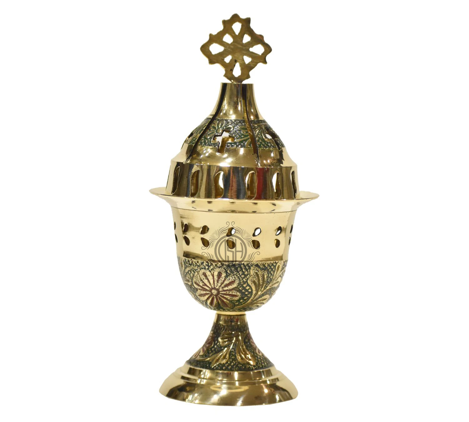 Engraved Design Brass Handmade Incense Burner Oil Lamp Bakhor Daan For Home Temple Office Used.