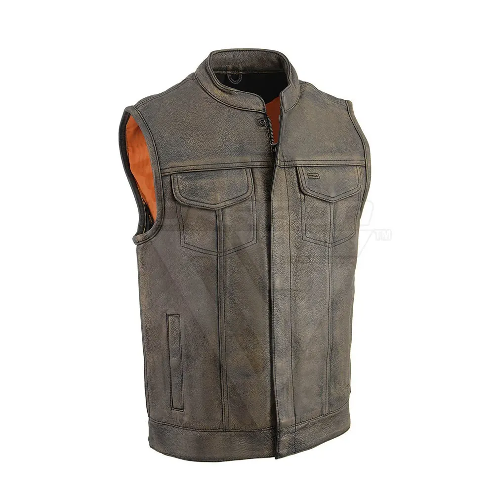 Plus Size Fashionable Sleeveless Men Leather Vest Motorbike Leather Vest For Men Cowhide Leather Waistcoat