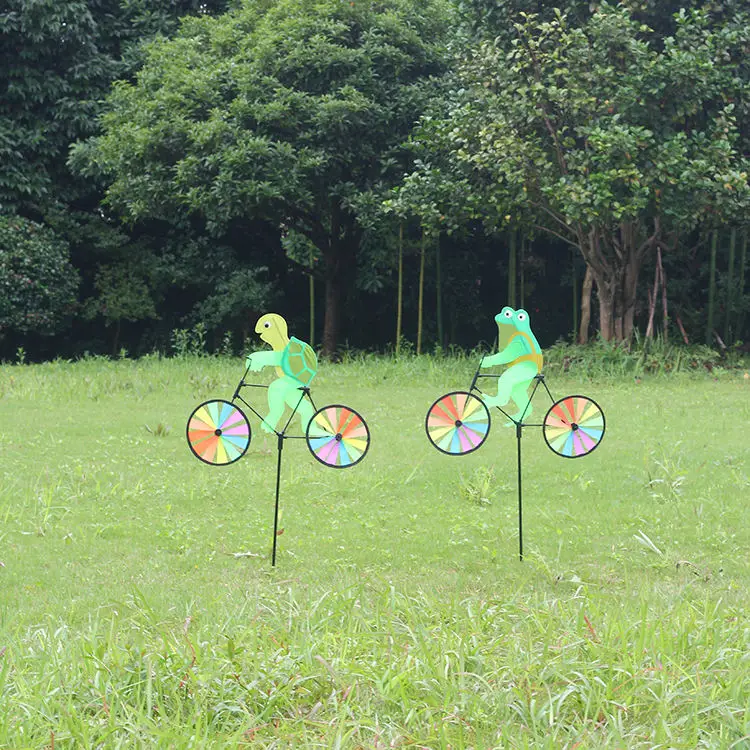 Детские лягушки для велосипеда, игрушка для сада, ветряная мельница, радужная форма колес, ветряные мельницы в форме животных