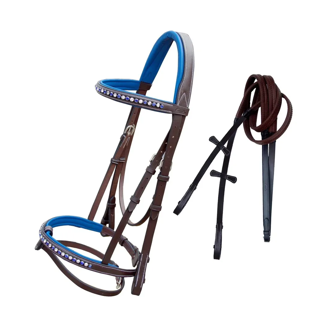 Alternate White & Dark Blue Bling Jumping Bridle in all Sizes High Quality Tanned Leather Farm Race outdoor sports Stable