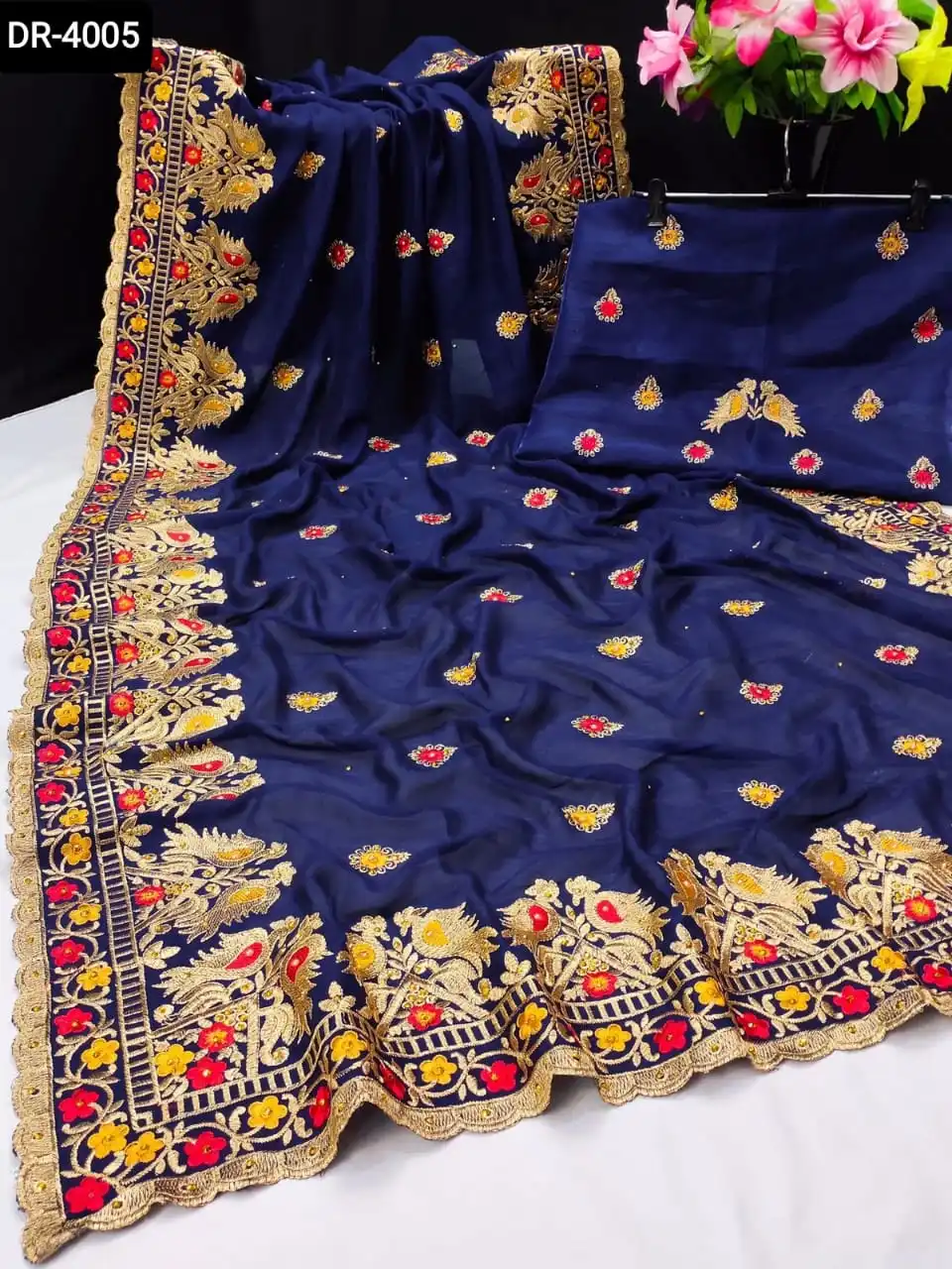 Fancy Ethnic Vichitra Silk Wedding Wear Saree with Banglory Satin Silk Blouse Material with Embroidery Work and Jari Work Sari