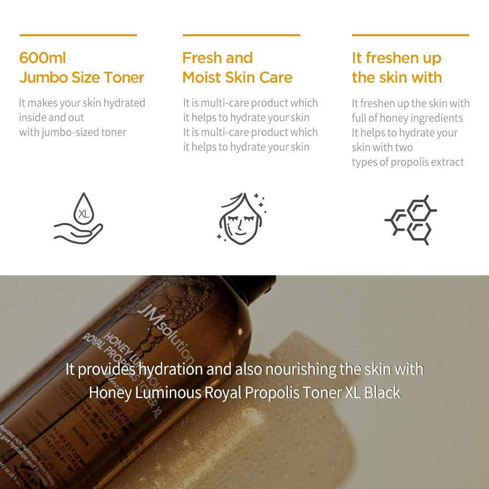 JMSOLUTION HONEY LUMINOUS ROYAL PROPOLIS TONER XL Black Made In korea Hot Selling Korean Skincare Product Wholesale