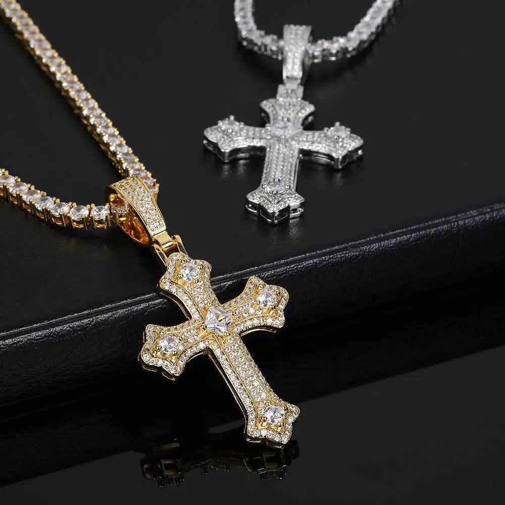 Aimgal fashion jewelry hip-hop full diamond cross 5A zircon pendant customized moissanite necklace