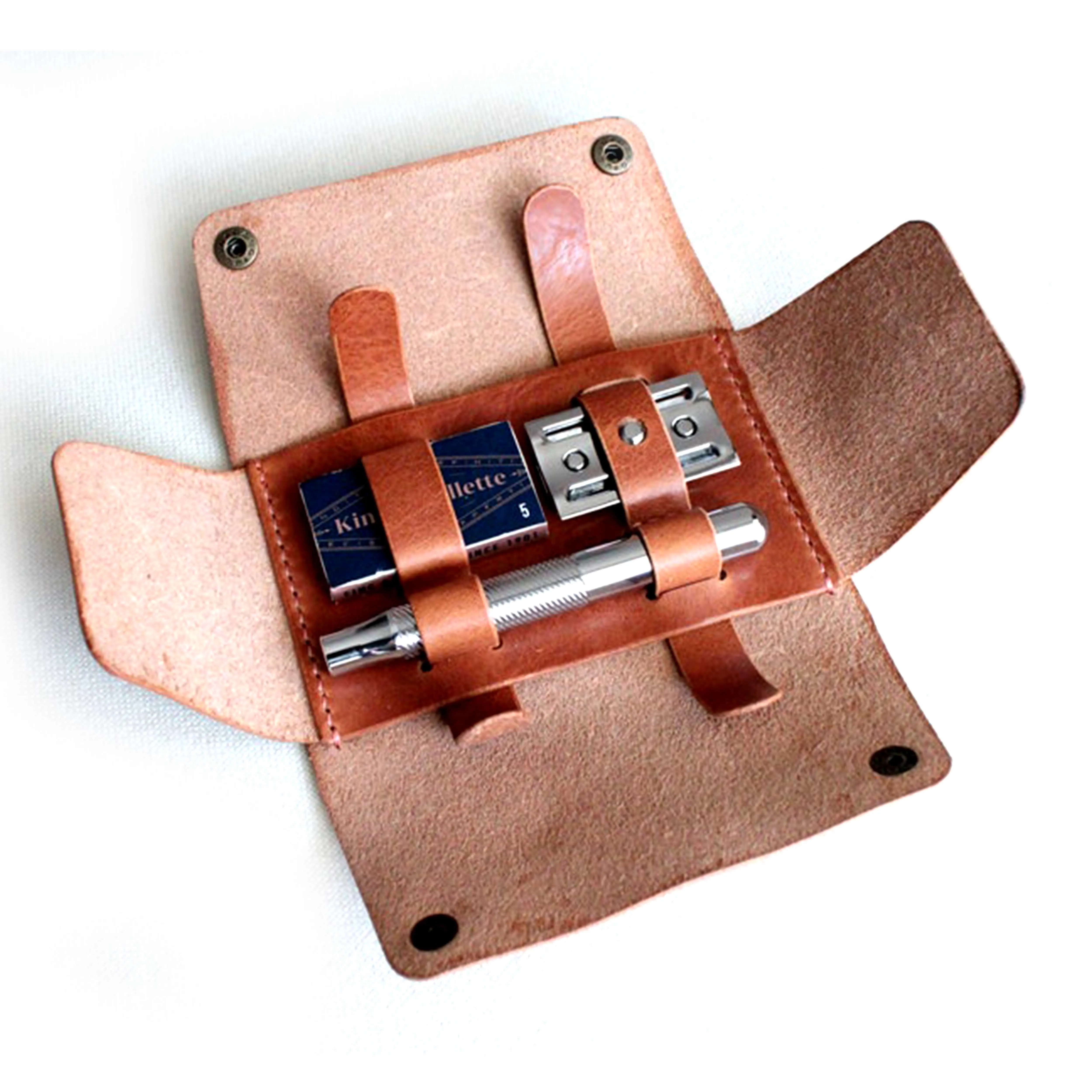 OEM Factory Made Rich Grain Leather Edge Razor Protector Case, Double Edge Safety Razor Safety Pouch