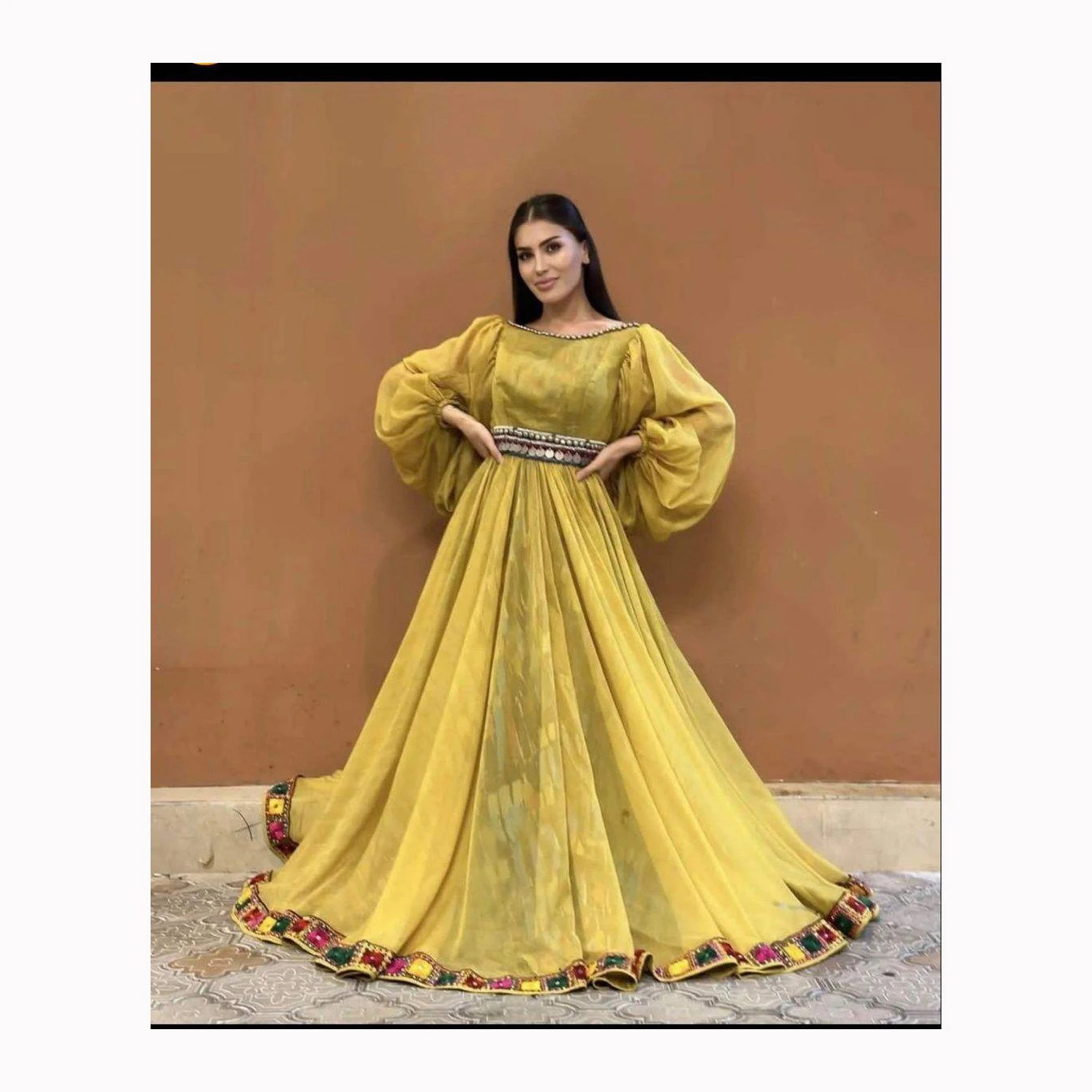 Unique Style Afghani Ladies Dresses Casual Wear Long Afghani Dress Embroidered Patch Design Afghani Dress For Woman