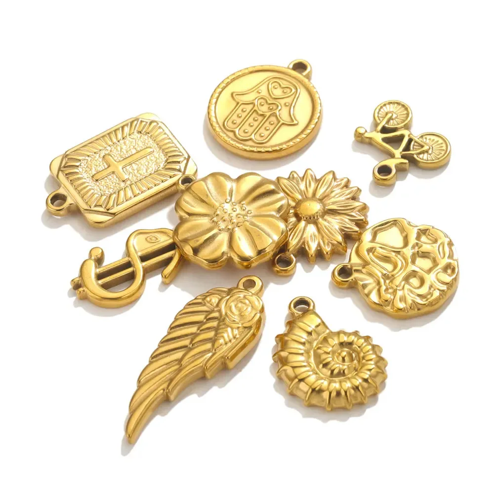 Wholesale Gold Plated Cross Heart Sun Pendants Charms Stainless Steel Charms for Jewelry Making