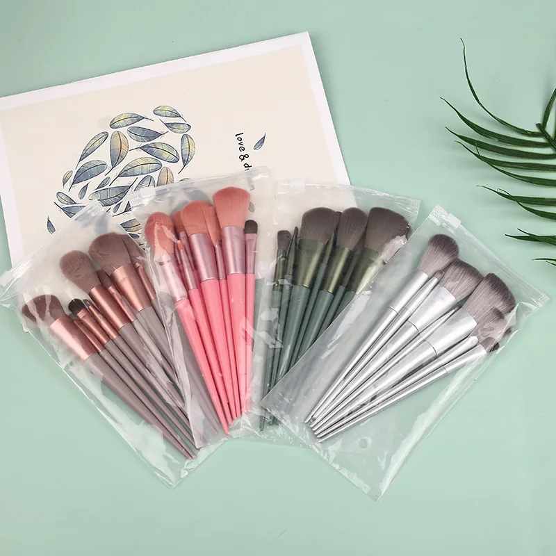 Wholesale private label 8 pcs horse hair makeup brush set beginners full set of loose powder brush blush brush beauty tools