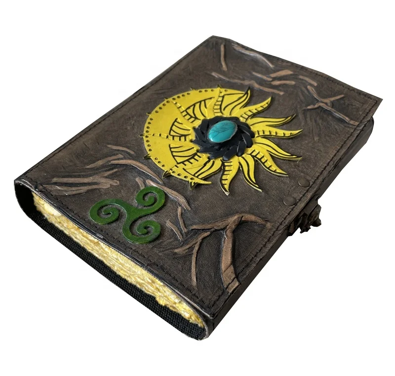 Sun Moon Stone Vintage Leather Handmade Embossed Diary Kraft Journal Notebook Manual Account Book Wholesale Gift Set deckle