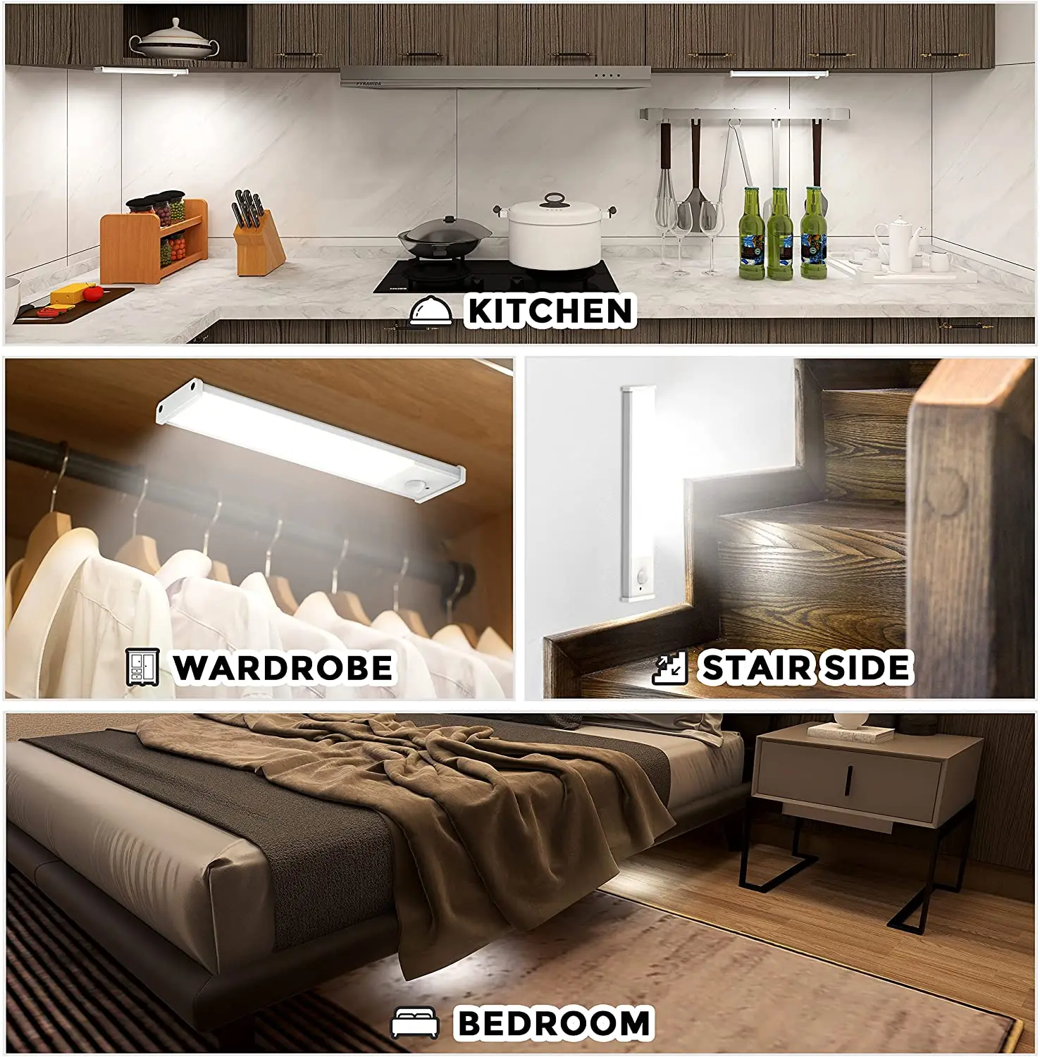 Human Body Induction Lamp Dimmable Led Under Cabinet Lights Indoor Battery Powered Motion Sensor Wireless Led closet Light