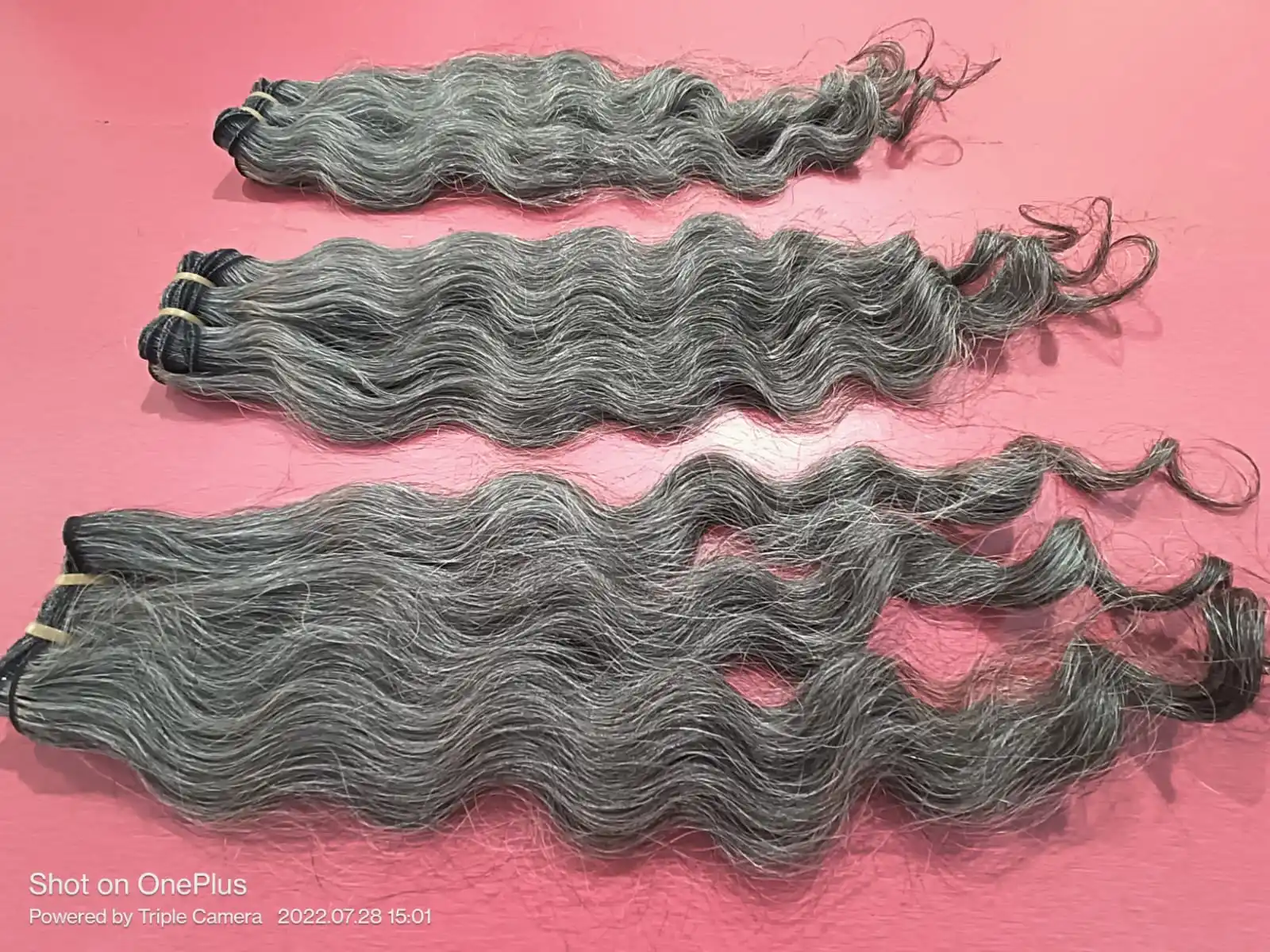 Natural Virgin Raw Unprocessed 3 bundles grey hair double genius weft deep wave human hair extensions