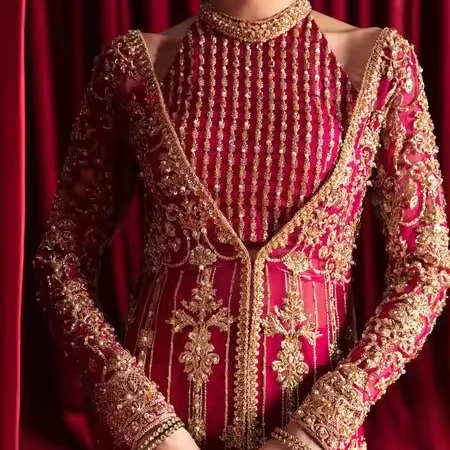 NEW DESIGNER HEAVY EMBROIDERY ON BRIDAL BLOUSE,JACKET & LEHENGA WITH EMBELLISHED CRYSTAL GLASS BEADS,DABKA WORK FOR WEDDING@2024