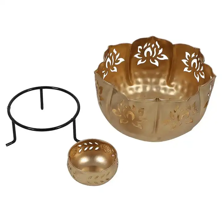 2024 Trending Metal Urli Diya Bowl Set For Puja Diwali Decoration Home Decor Deep Mandir Lotus Lighting Candle Tea Light