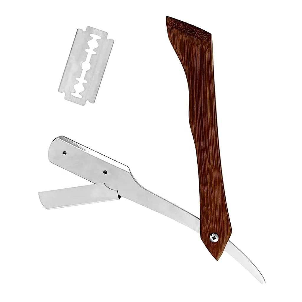 Best Selling Barber Straight Edge Razors High Quality Stainless Steel Professional Barber Wooden Handle Shaving Knife For Men